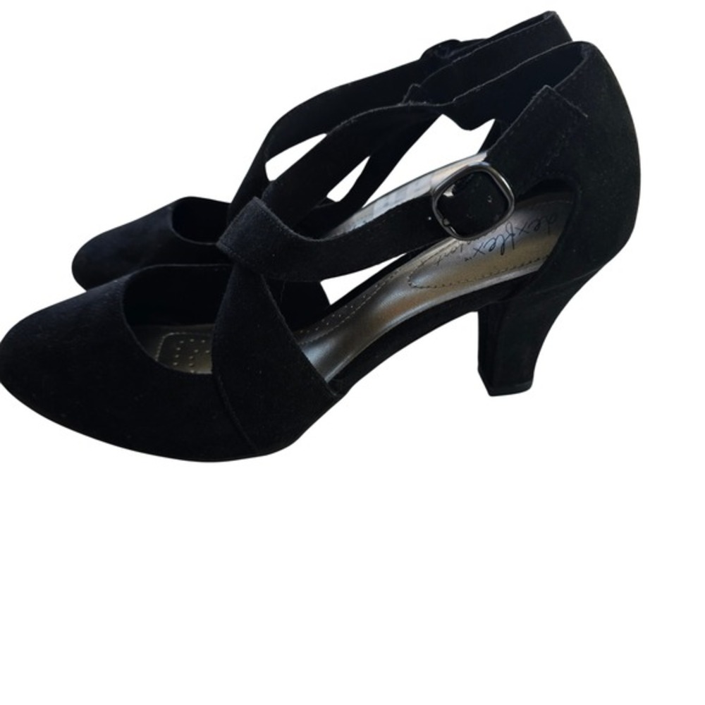 🆕️ Dexflex Comfort Black Suede Ankle Strap Women's Size 6.5 Block Heel Pumps - Picture 5 of 16